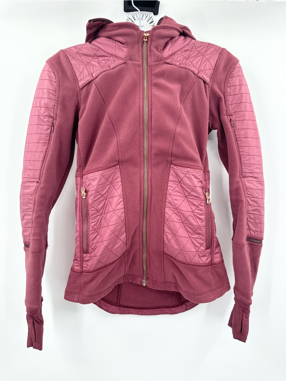 Lululemon Fleecy Keen Jacket W/‎ Removable Hood Wine Berry, Size 2